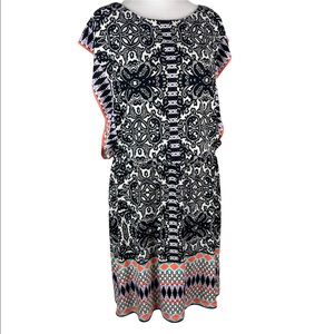 London Style Beautiful Pattered Dress Black White boho sz 12